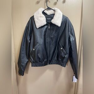 Guess Black Bomber Jacket with White Collar